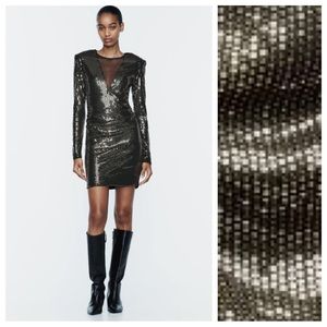 NWT. Zara Black/Golden Sequined Short Dress. Size M, L.